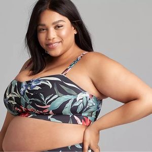 New! Cacique Faux-Wrap No-Wire Swim Bandeau Top‎ Island Blooms Size 18